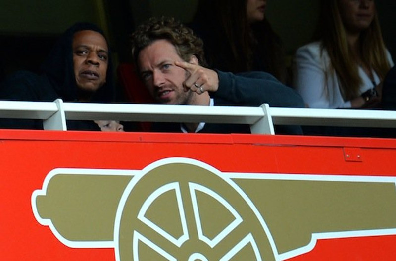 Tónlistarmaðurinn Jay-Z og Chris Martin söngvari Coldplay á Arsenal leik