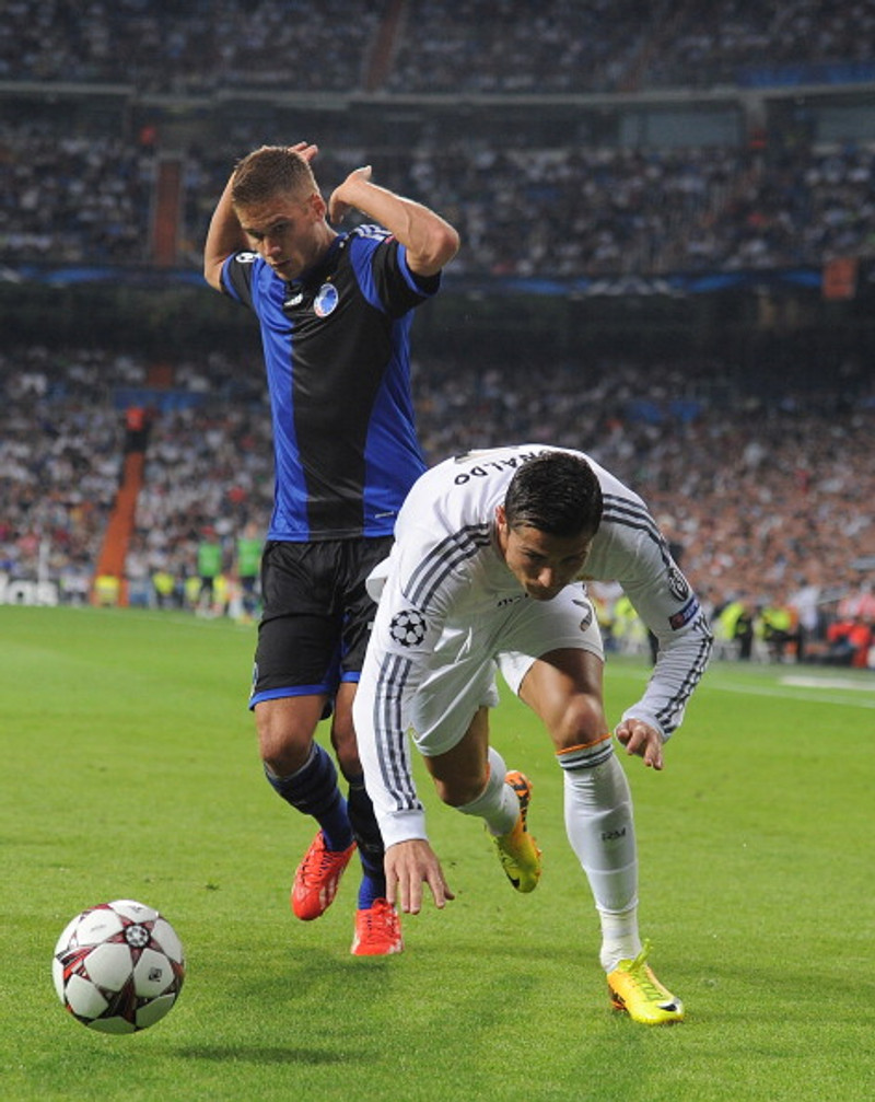 Rúrik í baráttu við Cristiano Ronaldo í leik Real Madrid og FCK í síðustu viku.