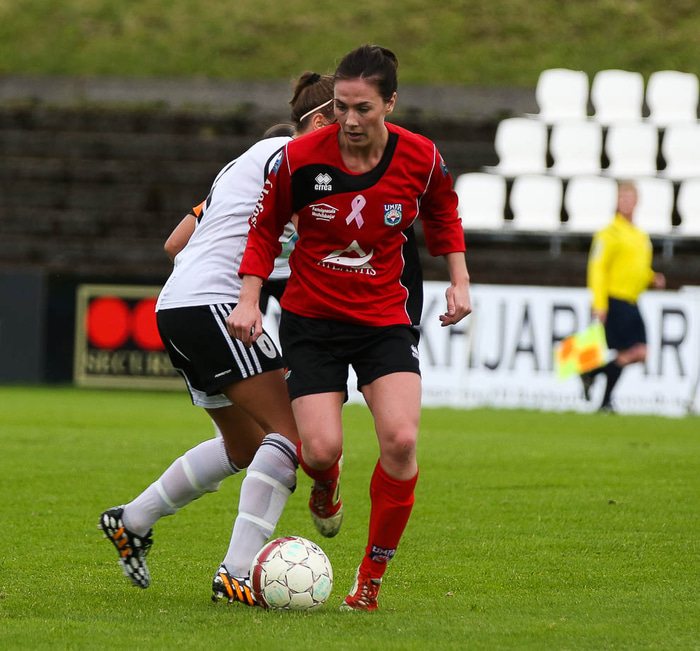 Edda María í leik með Aftureldingu sumarið 2014.