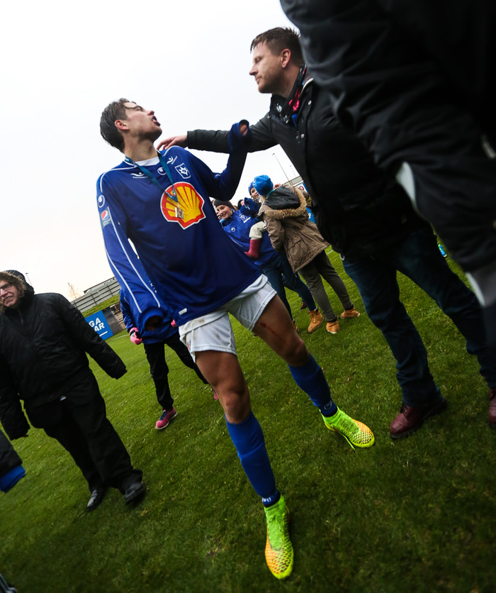 Óli Kalli og Máni eftir leikinn í Kaplakrika haustið 2014.