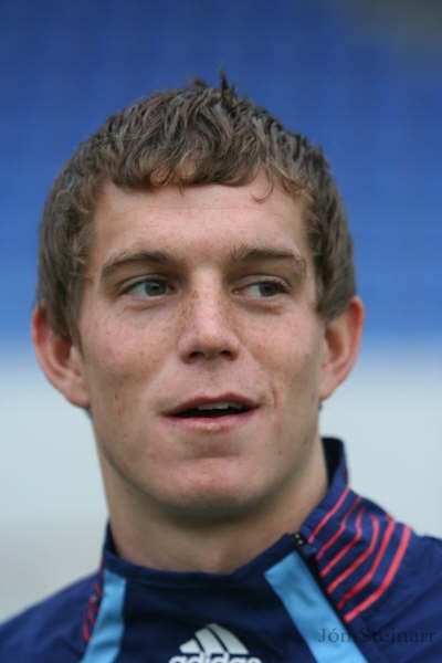 Agger á æfingu danska landsliðsins í Laugardalnum á mánudagskvöld.