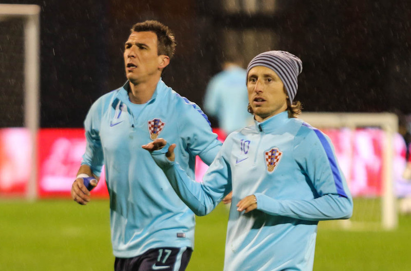Mario Mandzukic og Luka Modric á æfingu Króata.