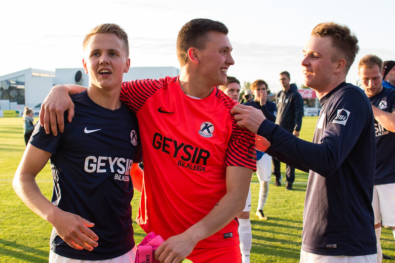 Bræðurnir fagna Pepsi-deildarsætinu í fyrra ásamt Jeppe Hansen.