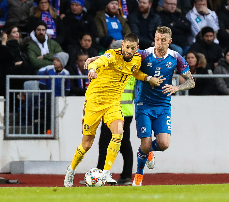 Carrasco í landsleik með Belgíu gegn Íslandi.