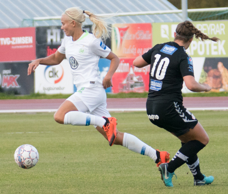 Pernille Harder á Þórsvellinum 2018.