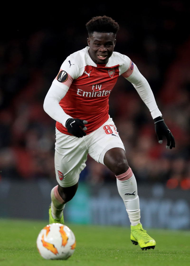Saka var öflugur með Arsenal í Belgíu.