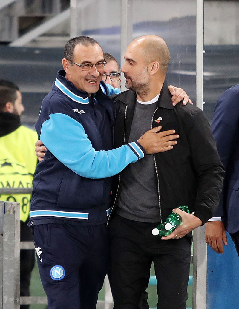 Maurizio Sarri og Pep Guardiola.