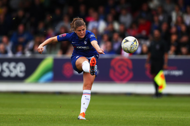 Maren Mjelde skoraði sigurmark Chelsea.