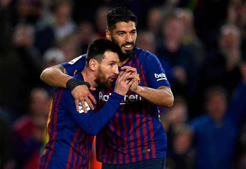 Messi og Suarez voru samherjar hjá Barcelona.