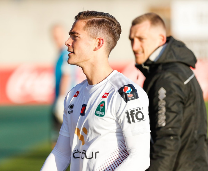 Viktor Karl skoraði tvennu fyrir Blika.