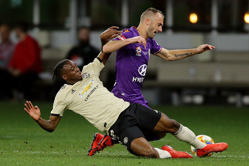 Aaron Wan-Bissaka í æfingaleik með Manchester United um helgina.
