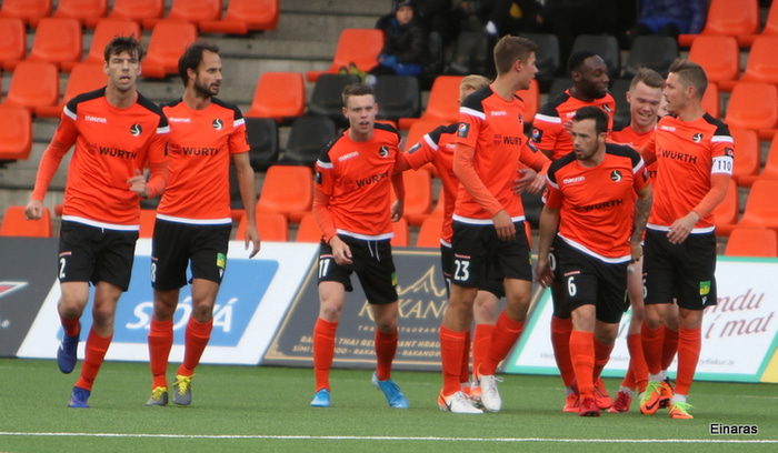 Fylkismenn fagna einu af mörkum sínum.