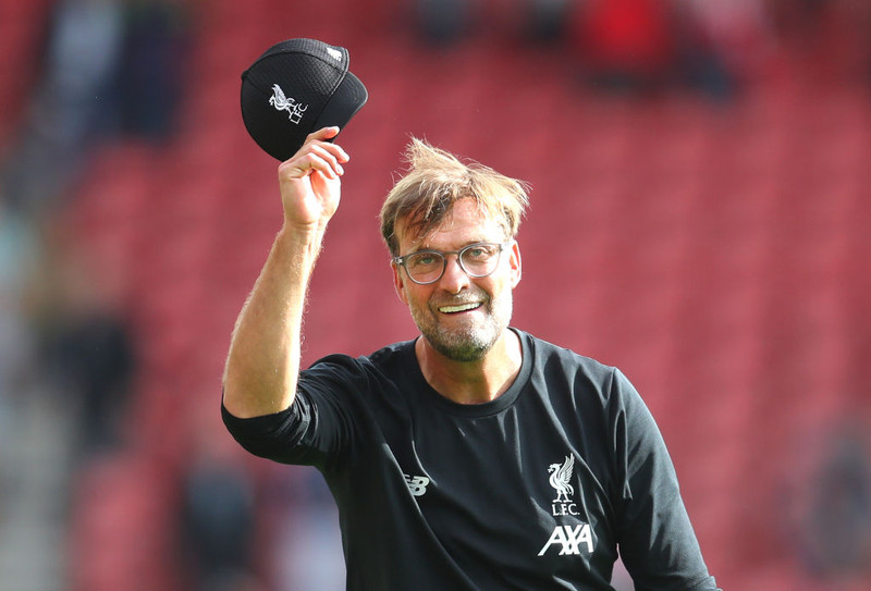 Klopp var í góðu skapi, eins og vanalega.