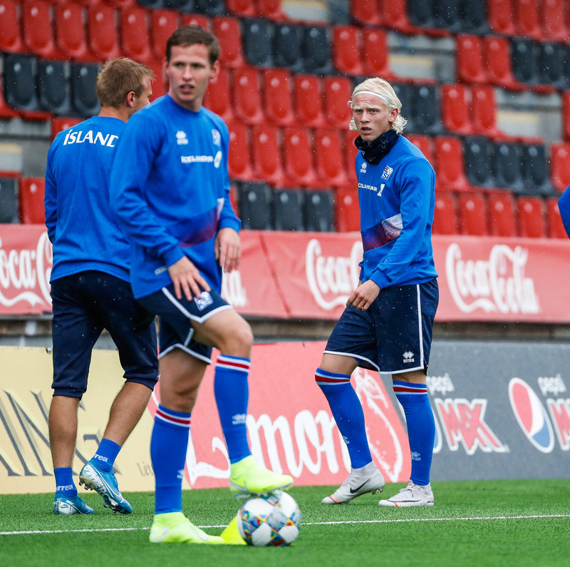 U21 árs liðið á æfingu í gær.