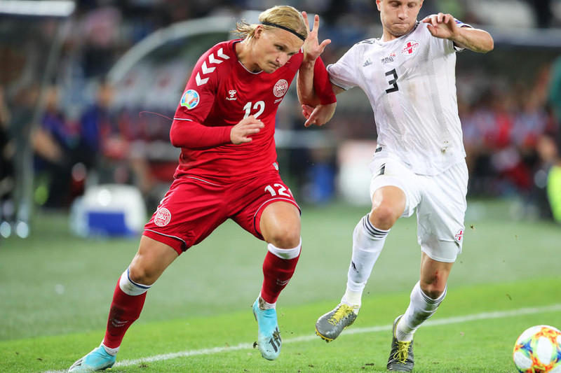 Kasper Dolberg í leik með danska landsliðinu