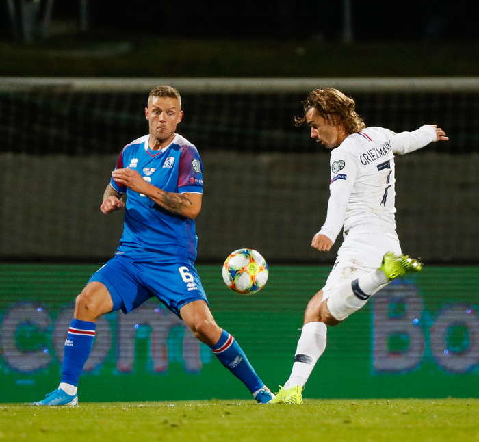 Antoine Griezmann á Laugardalsvelli síðasta haust.