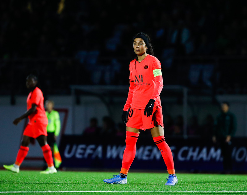 Stórstjarnan Nadia Nadim bar fyrirliðabandið hjá PSG í kvöld