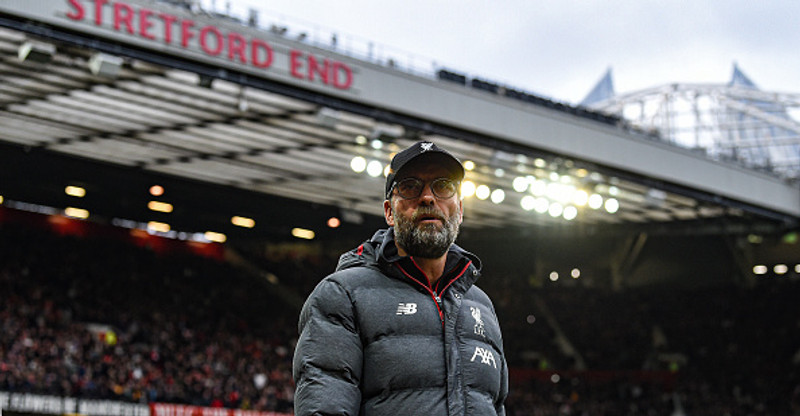 Jurgen Klopp á Old Trafford í dag.