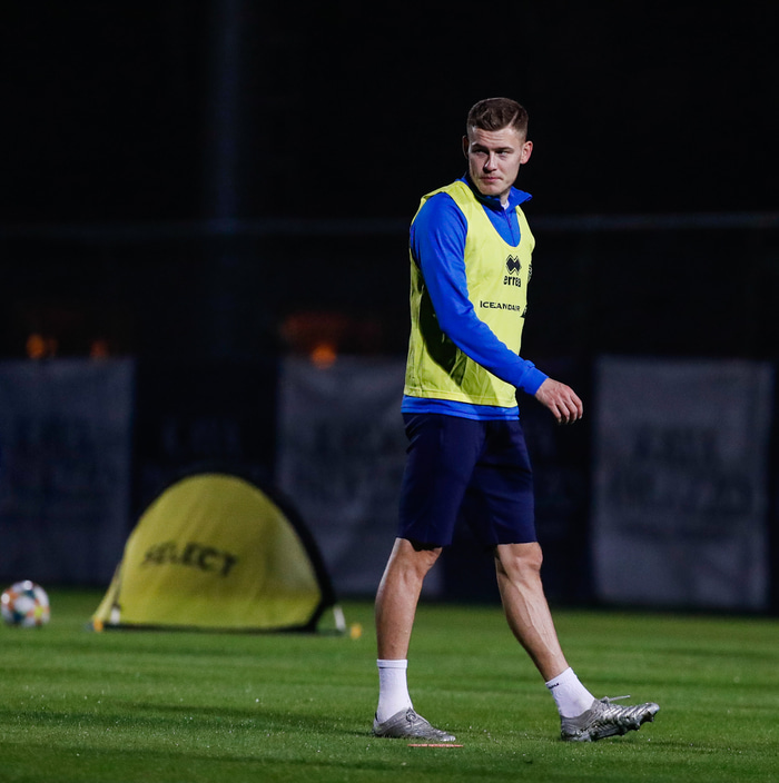Alfreð Finnbogason á æfingu í Tyrklandi í dag.