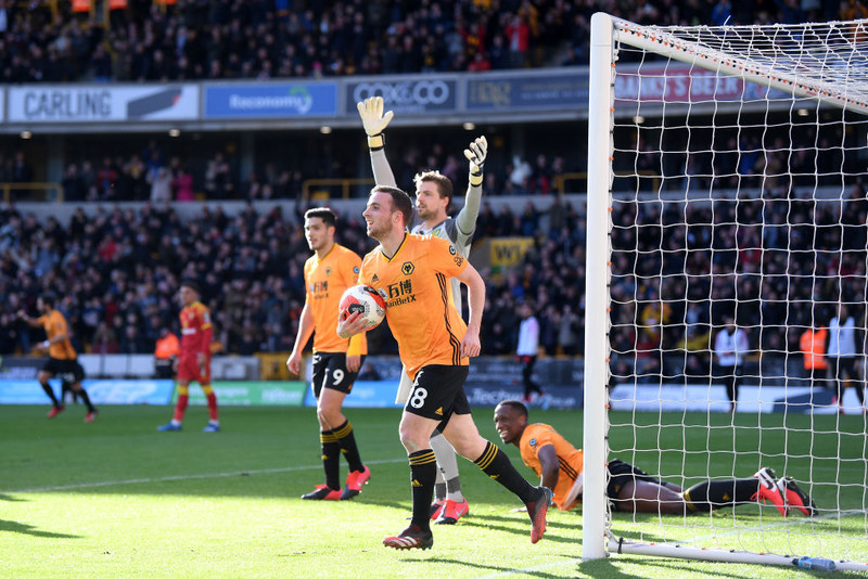 Diogo Jota skoraði tvö mörk í 3-0 sigri Wolves.