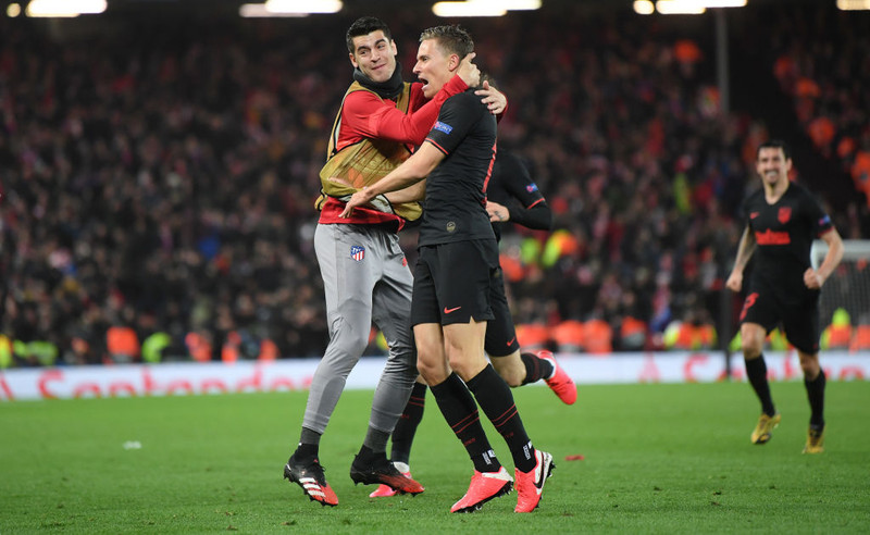 Atletico Madrid sló Liverpool út í leiknum á Anfield.