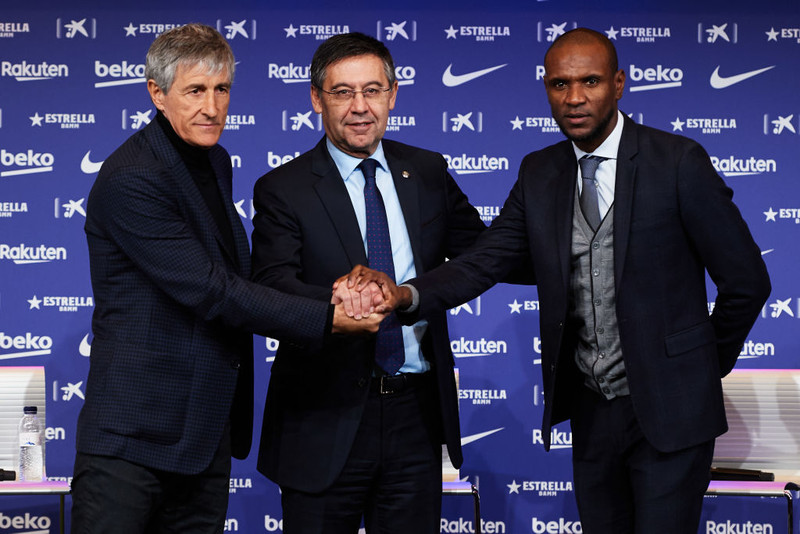 Quique Setien, Josep Maria Bartomeu, Eric Abidal.