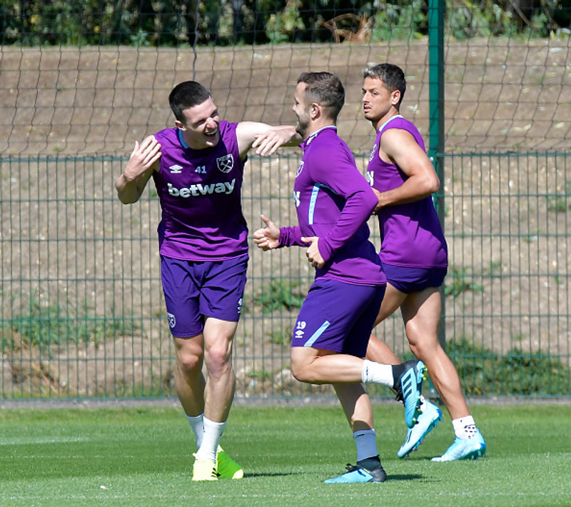 Declan Rice og Jack Wilshere á æfingu hjá West Ham.