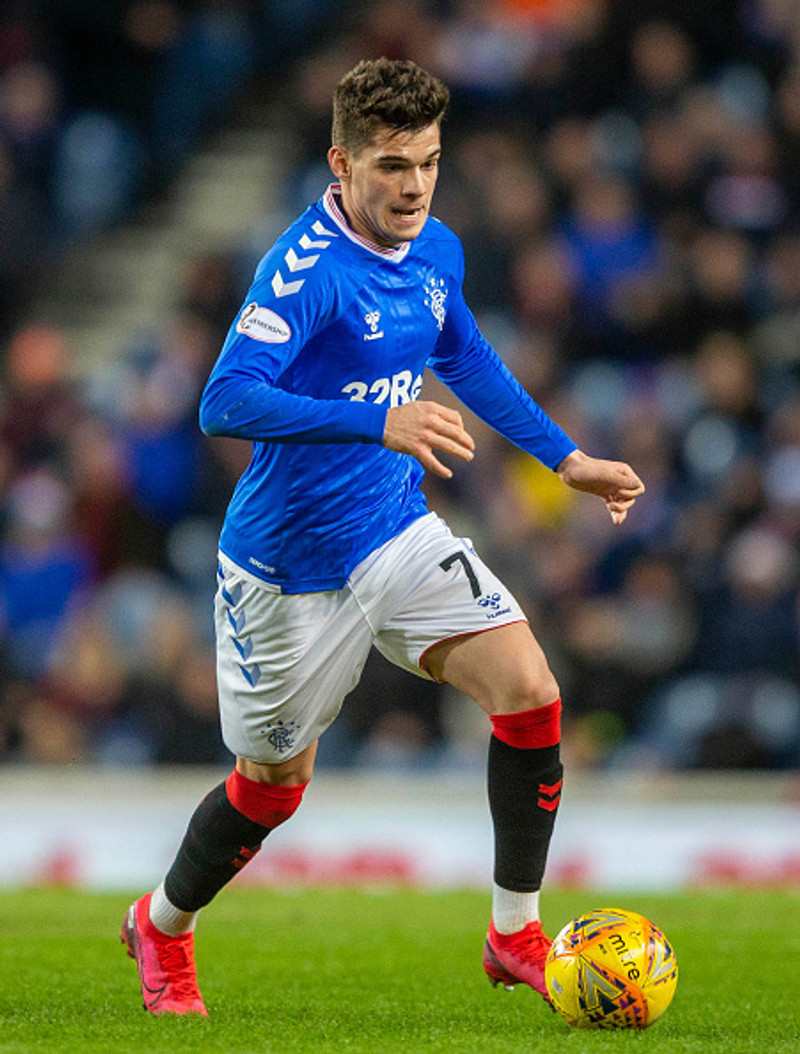 Ianis Hagi miðjumaður Rangers er í hónum.