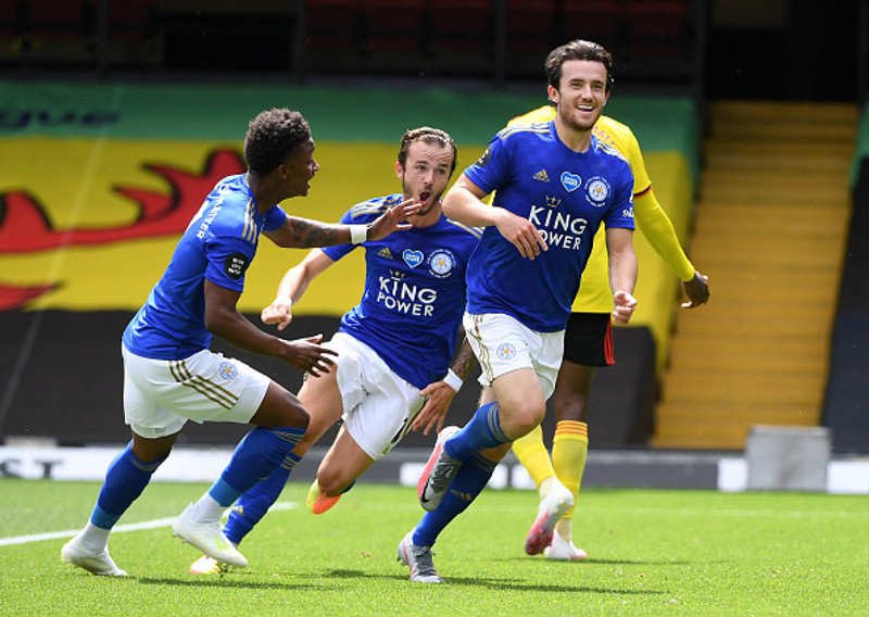 Ben Chilwell fagnar marki.