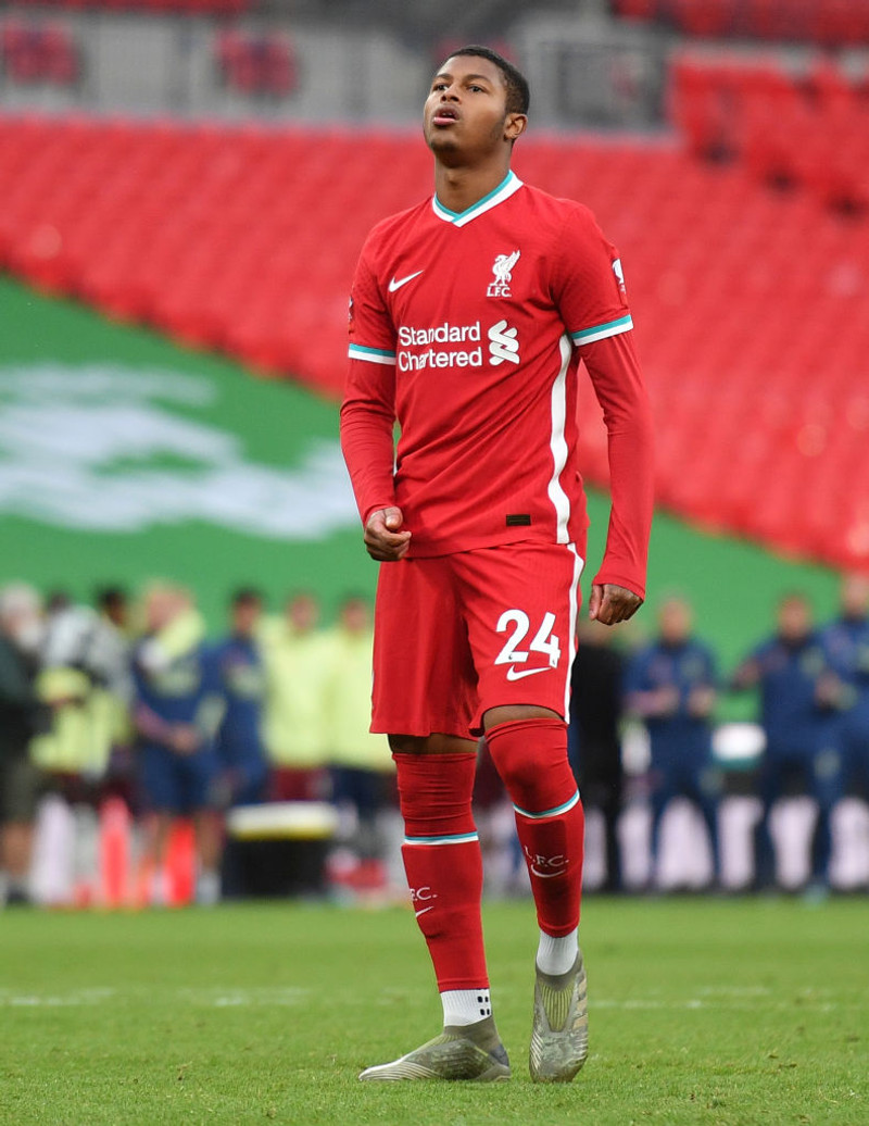 Rhian Brewster í Liverpool búningnum árið 2020.
