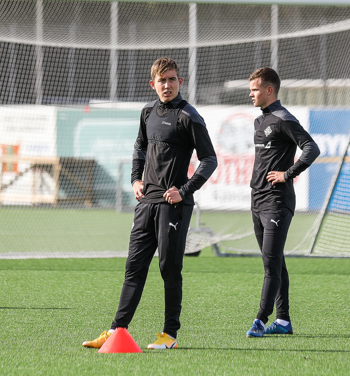 Ísak Bergmann á U21 landsliðsæfingu í dag.