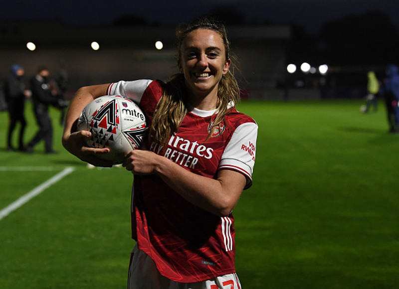 Lisa Evans skoraði þrennu fyrir Arsenal.