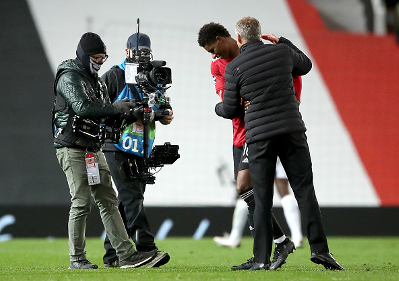 Solskjær og Rashford eftir leikinn.