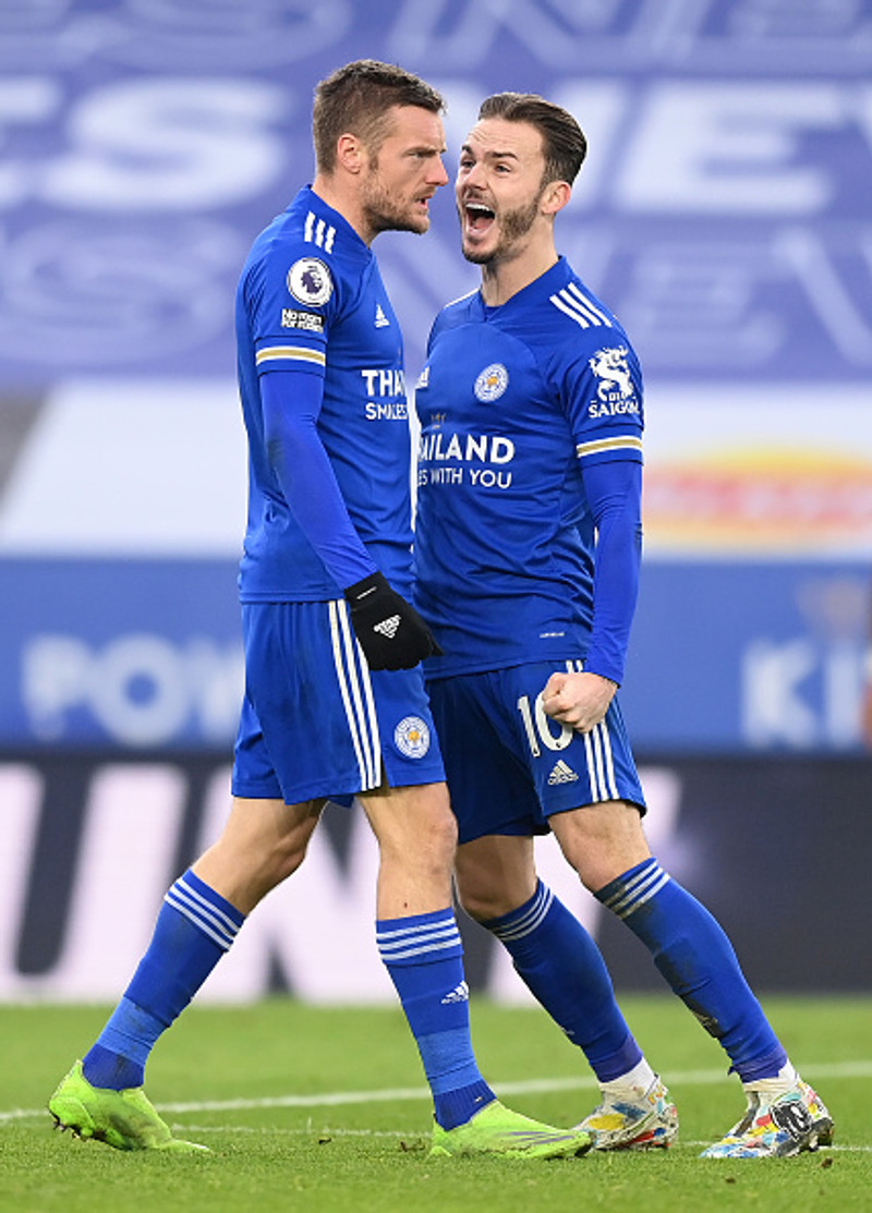 Jamie Vardy og James Maddison.