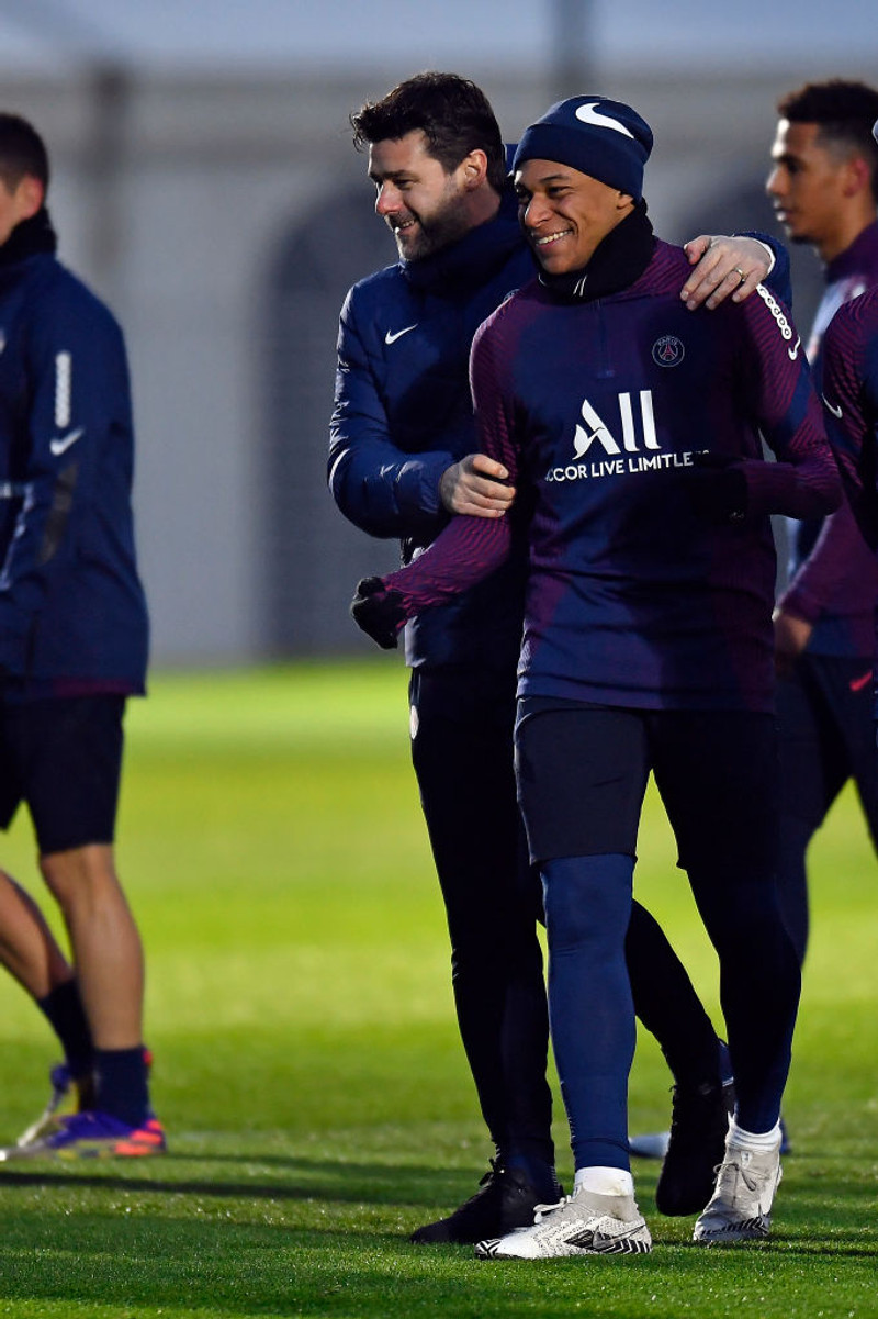 Mauricio Pochettino, stjóri PSG, og Kylian Mbappe, stjarna liðsins.