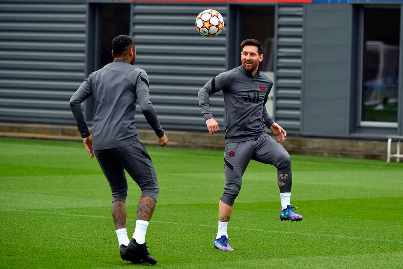 Lionel Messi á æfingu með PSG í dag.
