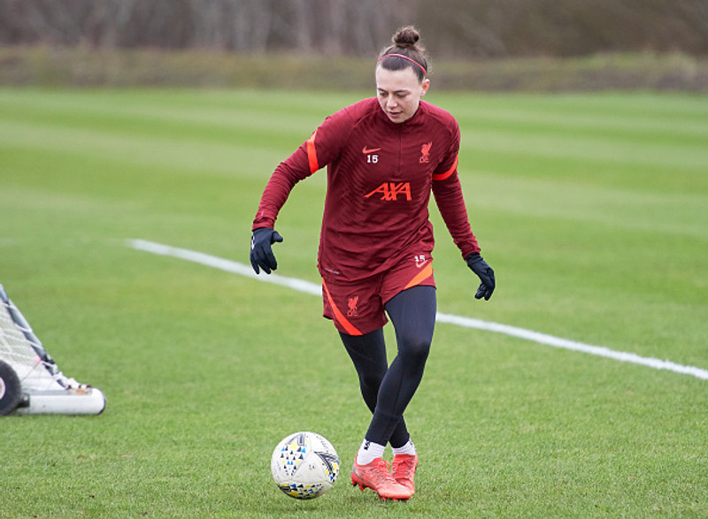 Meikayla Moore á æfingu með Liverpool.