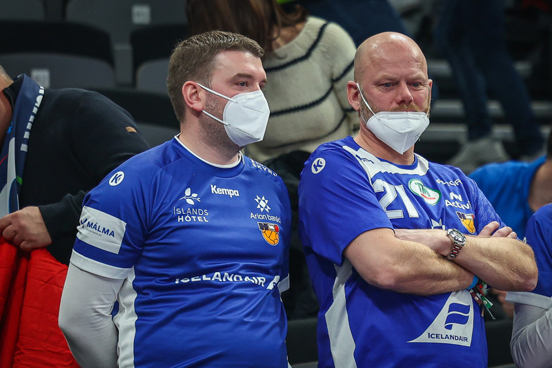 Ásmundur Einar, til vinstri, á handboltalandsleik.