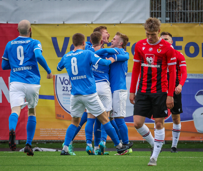 Stjarnan fagnar marki gegn Víkingum fyrr í sumar.