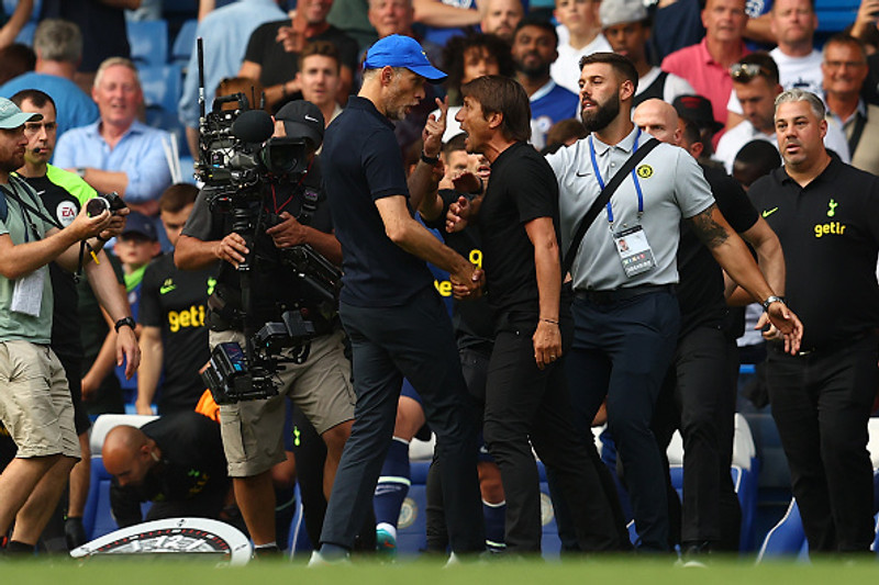 Tuchel og Conte voru ekki sáttir með hvorn annan.