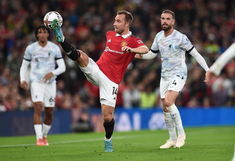 Eriksen er í byrjunarliðinu hjá Man Utd í dag.