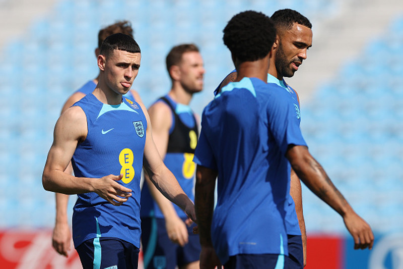 Phil Foden á æfingu enska landsliðsins.