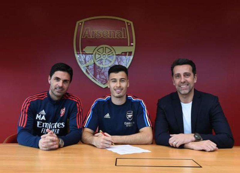 Arteta, Martinelli og íþróttastjórinn Edu.