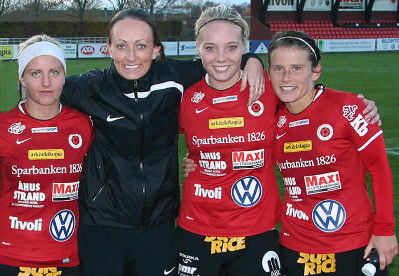 Guðný Björk Óðinsdóttir. Margrét Lára og Guðný (lengst til vinstri) léku saman bæði hjá Val og Kristianstad.