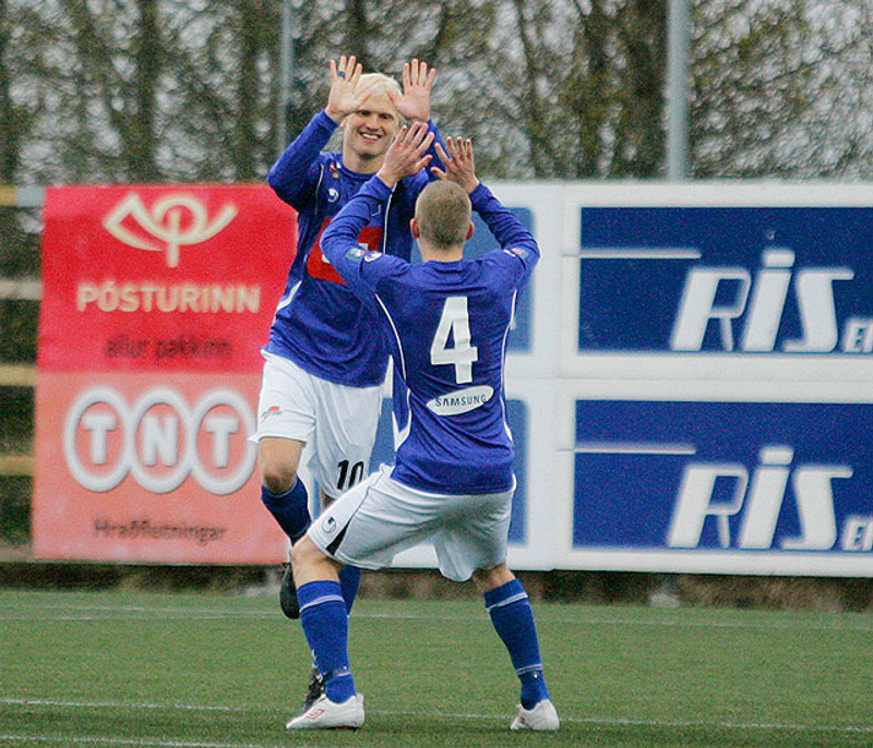 Halldór Orri Björnsson og Jóhann Laxdal fagna marki.