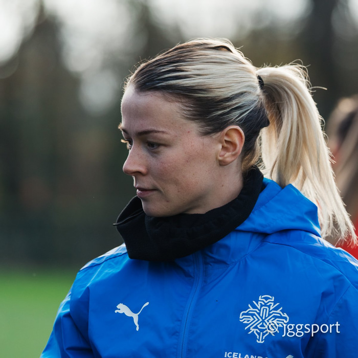 Sandra María á æfingu Íslands í dag.