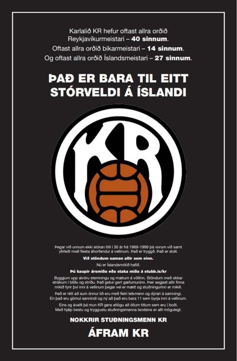 Nokkrir stuðningsmenn KR með heilsíðu auglýsingu í Mogganum