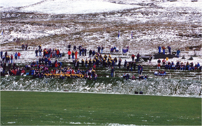 Það kom fyrir að snjór var í áhorfendabrekkunni á Ólafsfirði.