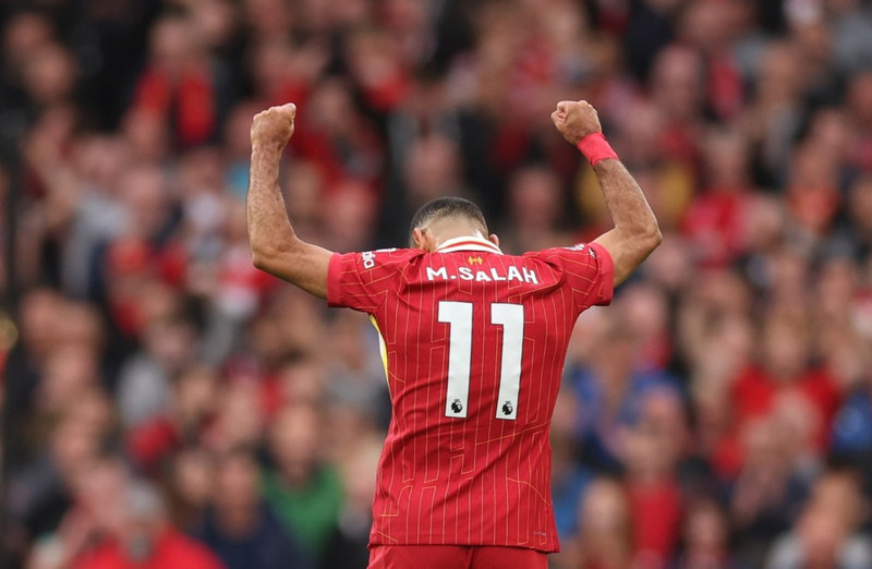 Salah fagnar þessu umtalaða marki