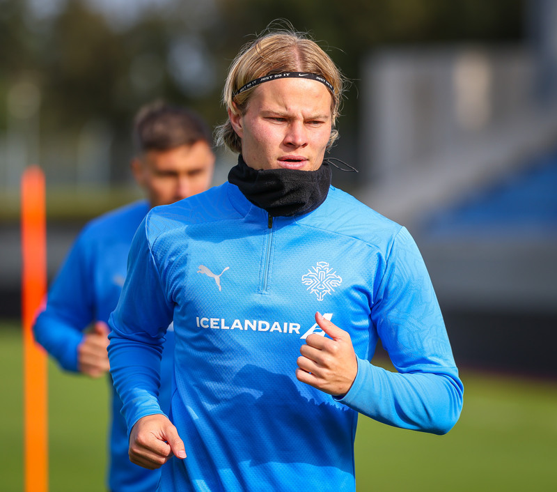 Andri Lucas Guðjohnsen á landsliðsæfingu.